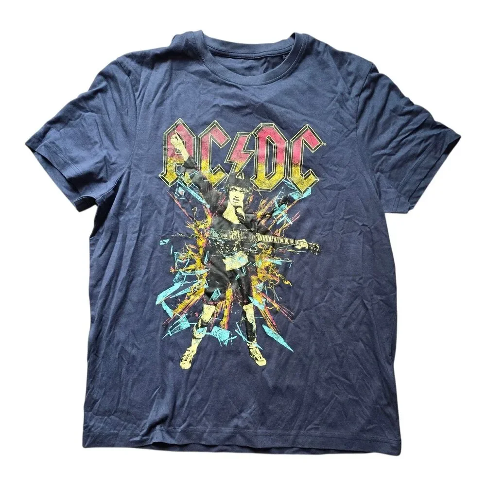 AC/DC Angus Young Graphic T Shirt Fashion UK Sample Mens Medium Navy Blue